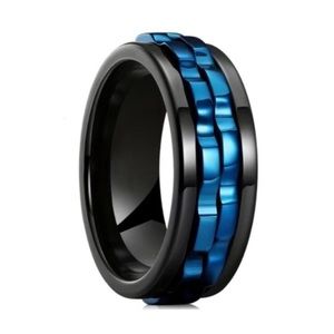 Black Blue Stainless Steel Gear Chain Fidget Spinner Ring